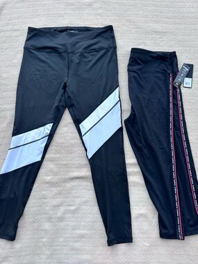 2 Pair of bebe sport cropped Black Leggings with White Logo Trim